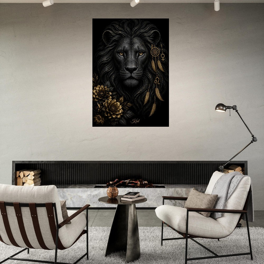 Leo Zodiac Lion Poster, Gold Wall Art, Astrology Canvas, Lion Portrait, Zodiac Gift for Her, Danish Art Studio