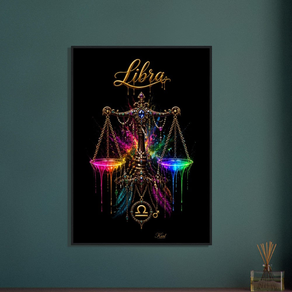 Libra Neon Zodiac Scales Poster, Colorful Wall Art, Artistic Astrology Canvas, Zodiac Gift for Him, Danish Art Studio