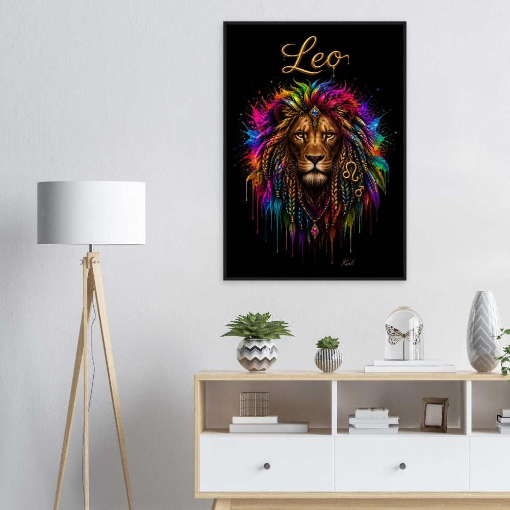 Leo Neon Zodiac Lion Poster, Colorful Wall Art, Artistic Astrology Canvas, Zodiac Gift for Him, Danish Art Studio