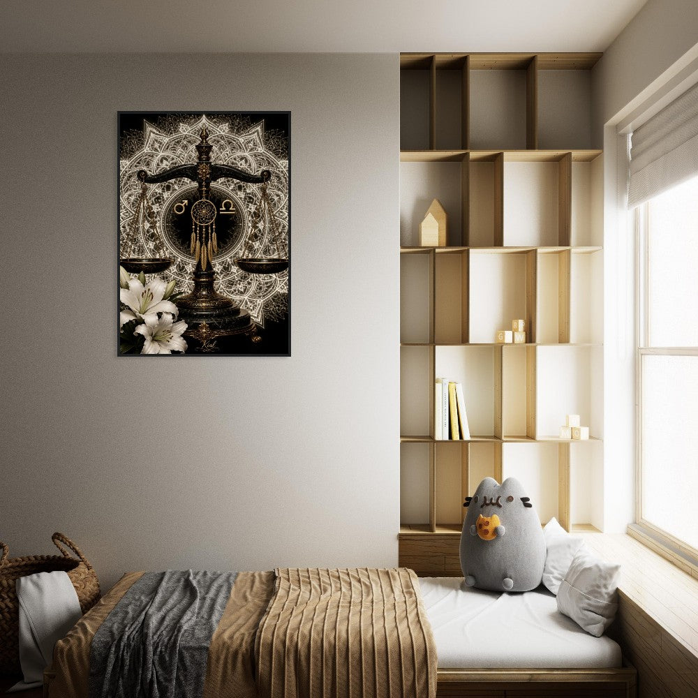 Libra Zodiac Scales Poster, Gold Wall Art, Astrology Canvas, Scales Portrait, Zodiac Gift for Him, Danish Art Studio