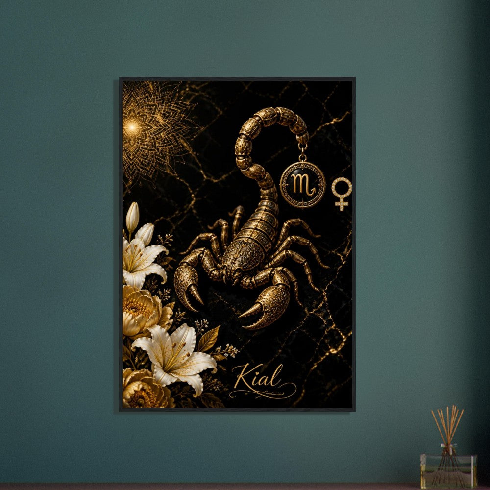 Scorpio Zodiac Scorpion Poster, Gold Wall Art, Zodiac Gift for Her, Danish Art Studio