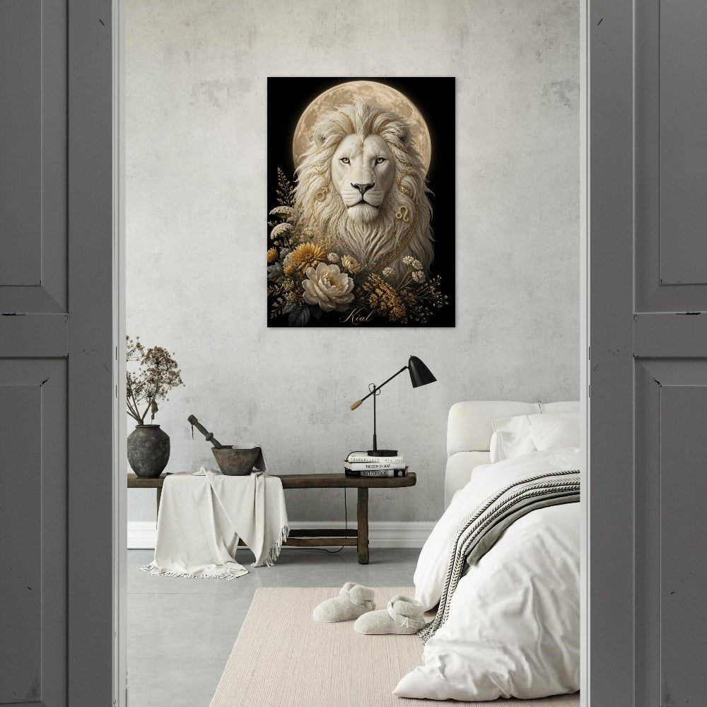 Leo Zodiac Lion Poster, Gold Wall Art, Astrology Canvas, Lion Portrait, Zodiac Gift for Him, Danish Art Studio