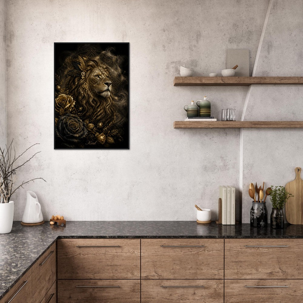 Leo Zodiac Lion Poster, Gold Wall Art, Astrology Canvas, Lion Portrait, Zodiac Gift for Her, Danish Art Studio