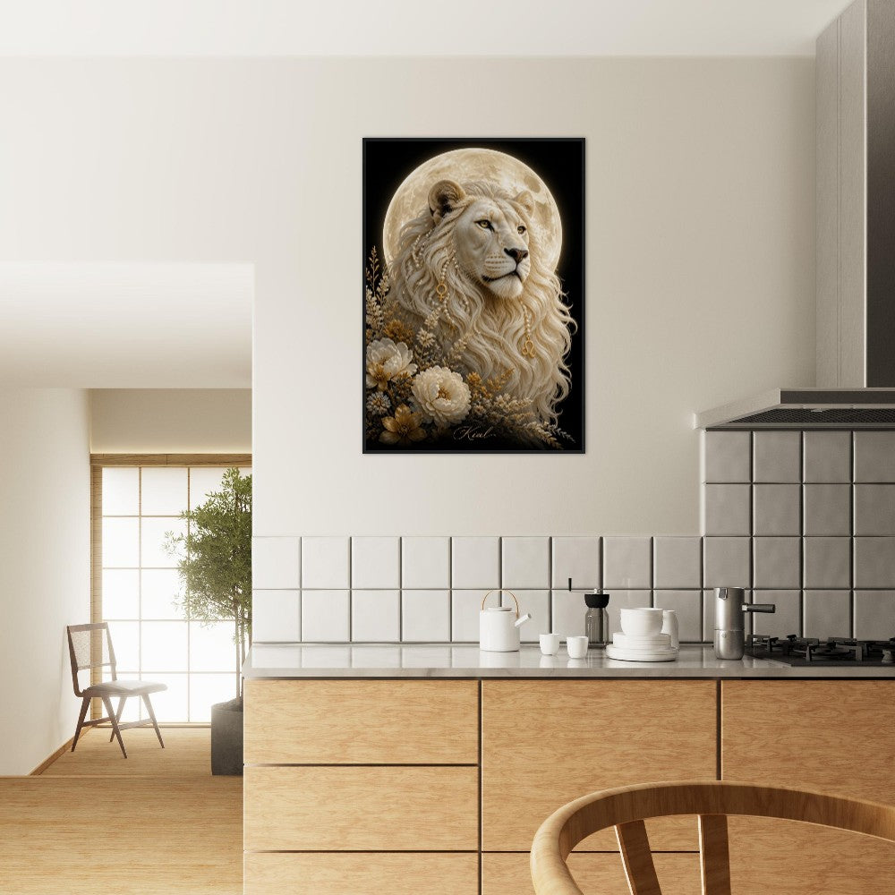 Leo Zodiac Lion Poster, Gold Wall Art, Astrology Canvas, Lion Portrait, Zodiac Gift for Her, Danish Art Studio
