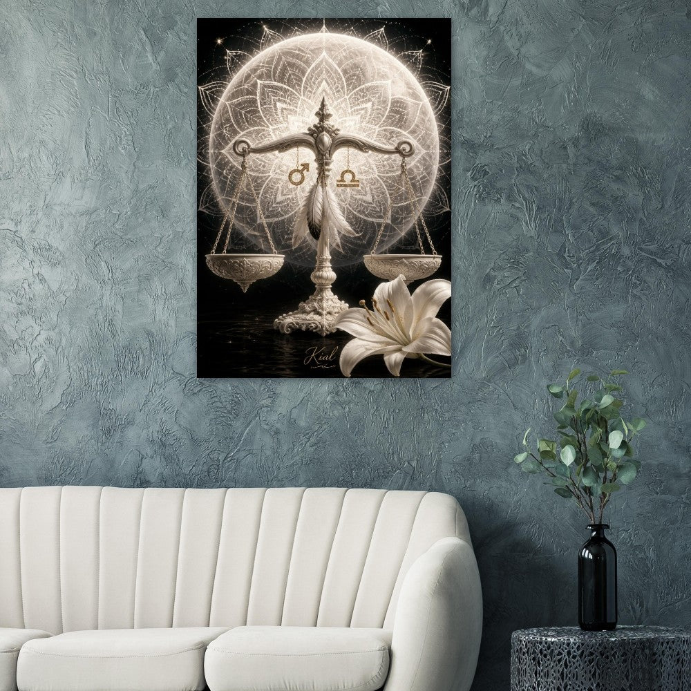 Libra Zodiac Scales Poster, Gold Wall Art, Astrology Canvas, Scales Portrait, Zodiac Gift for Him, Danish Art Studio