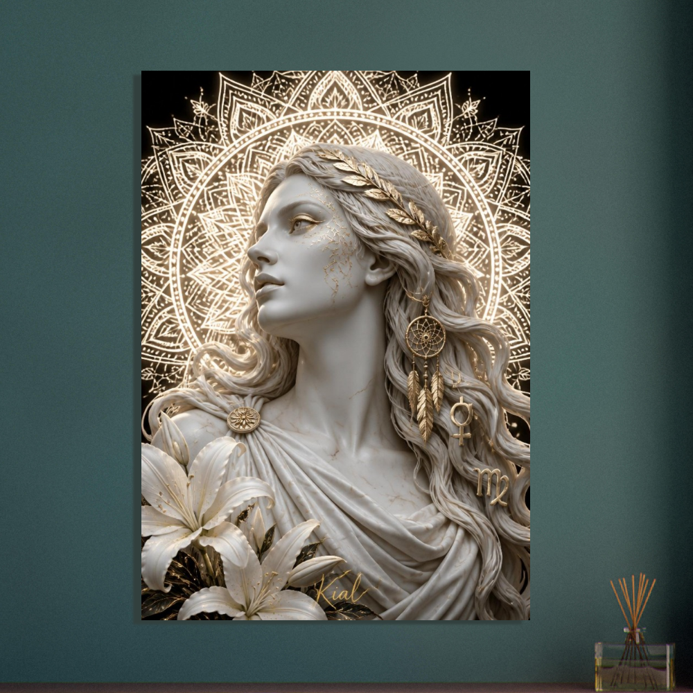 Virgo Zodiac Maiden Poster, Gold Wall Art, Astrology Canvas, Maiden Portrait, Zodiac Gift for Her, Danish Art Studio