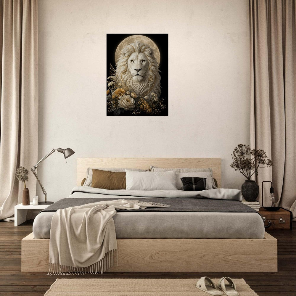 Leo Zodiac Lion Poster, Gold Wall Art, Astrology Canvas, Lion Portrait, Zodiac Gift for Him, Danish Art Studio
