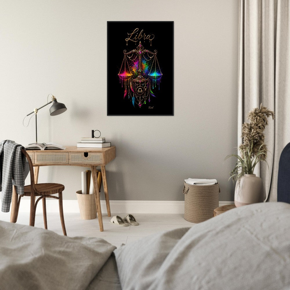Libra Neon Zodiac Scales Poster, Colorful Wall Art, Artistic Astrology Canvas, Zodiac Gift for Her, Danish Art Studio