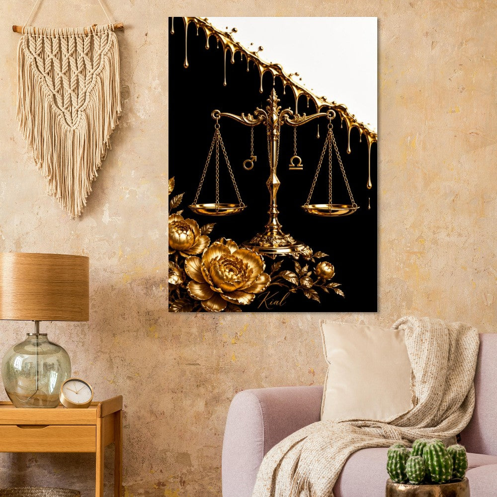 Libra Zodiac Scales Poster, Gold Wall Art, Astrology Canvas, Scales Portrait, Zodiac Gift for Him, Danish Art Studio