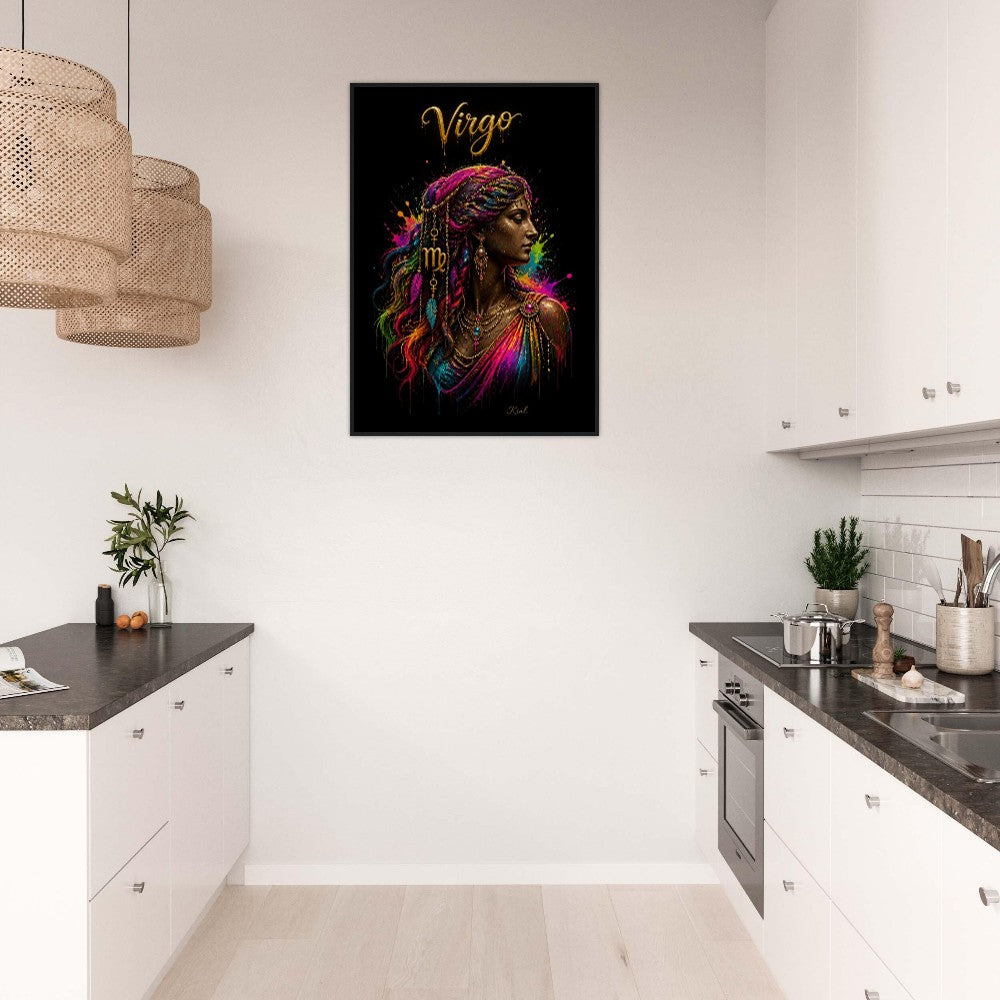 Virgo Neon Zodiac Maiden Poster, Colorful Wall Art, Artistic Astrology Canvas, Zodiac Gift for Her, Danish Art Studio