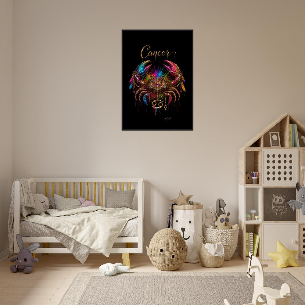 Krebs Neon Sternzeichen Krabben Poster, Bunte Wandkunst, Künstlerische Astrologie Leinwand, Sternzeichen Geschenk für Sie, Dänisches Kunststudio
