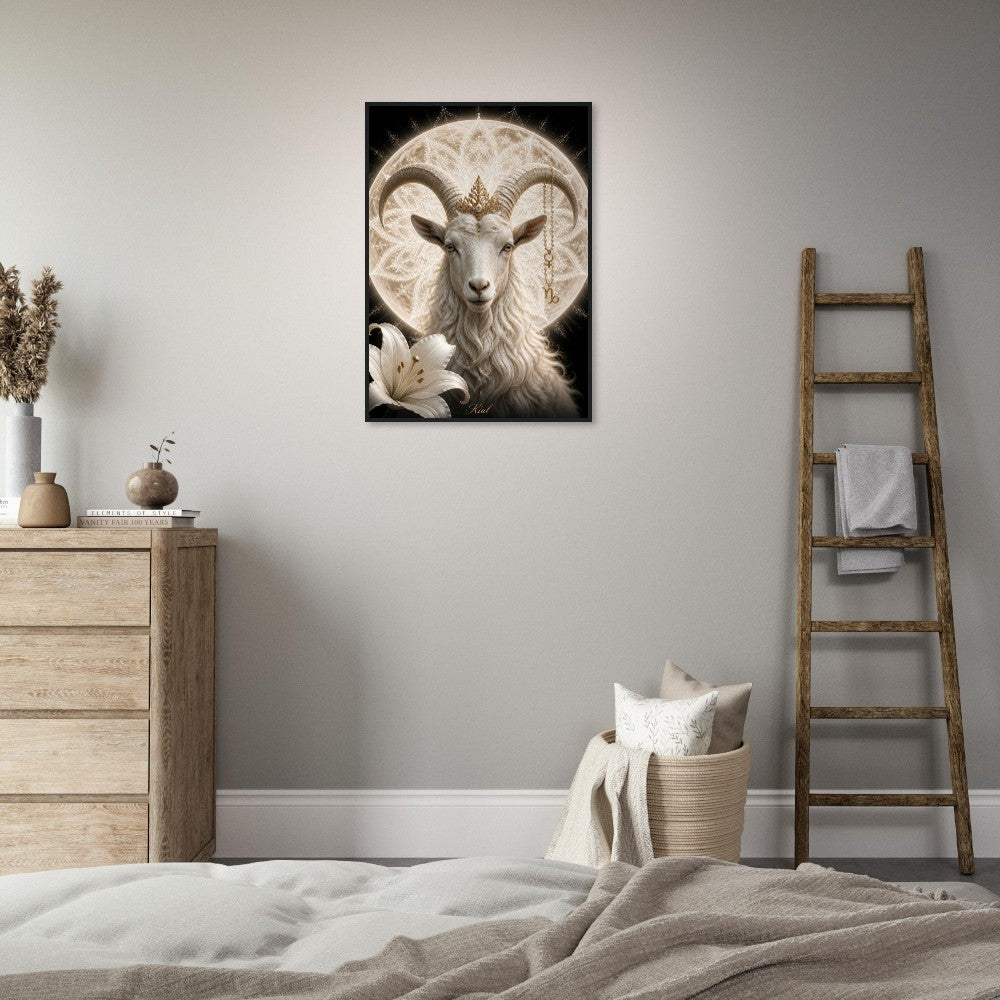 Capricorn Zodiac Goat Poster, Gold Wall Art, Astrology Canvas, Goat Portrait, Zodiac Gift for Her, Danish Art Studio