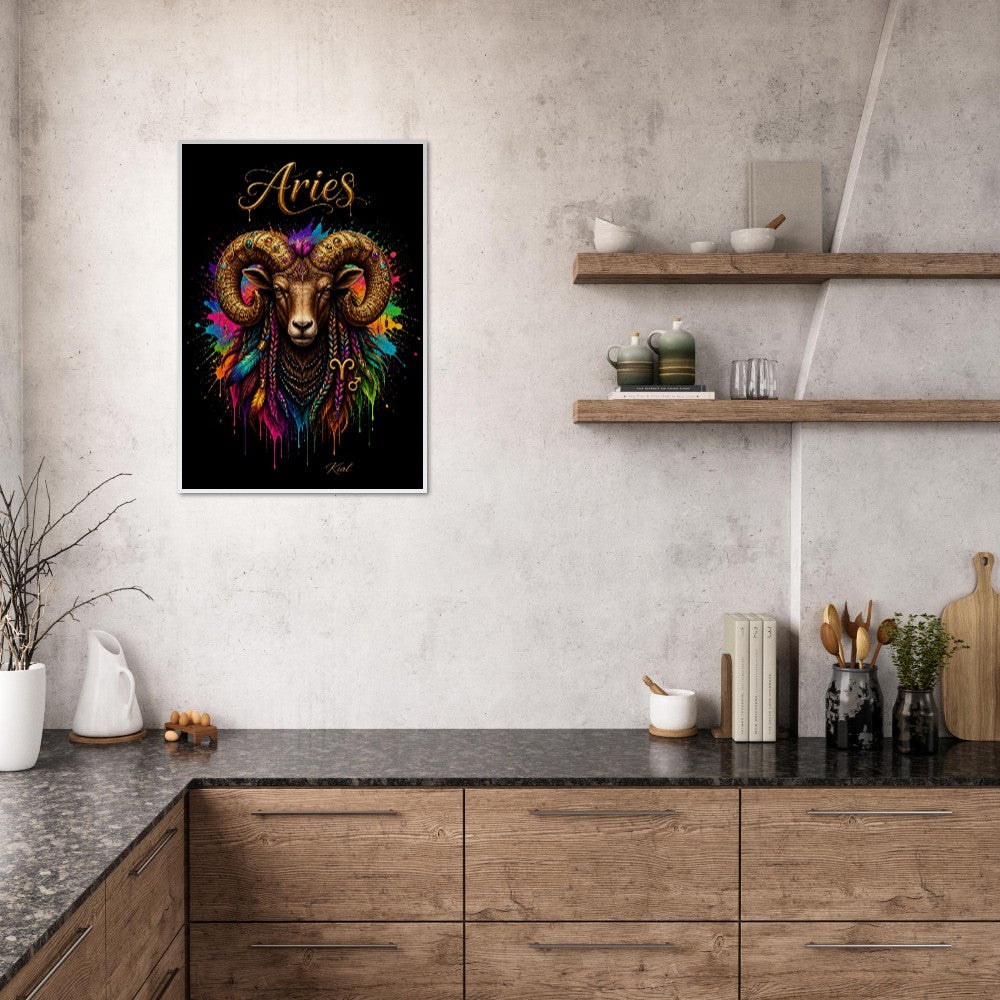 Widder Neon Tierkreis Poster, Bunte Wandkunst, Künstlerische Astrologie Leinwand, Tierkreis Geschenk für Ihn, Danish Art Studio