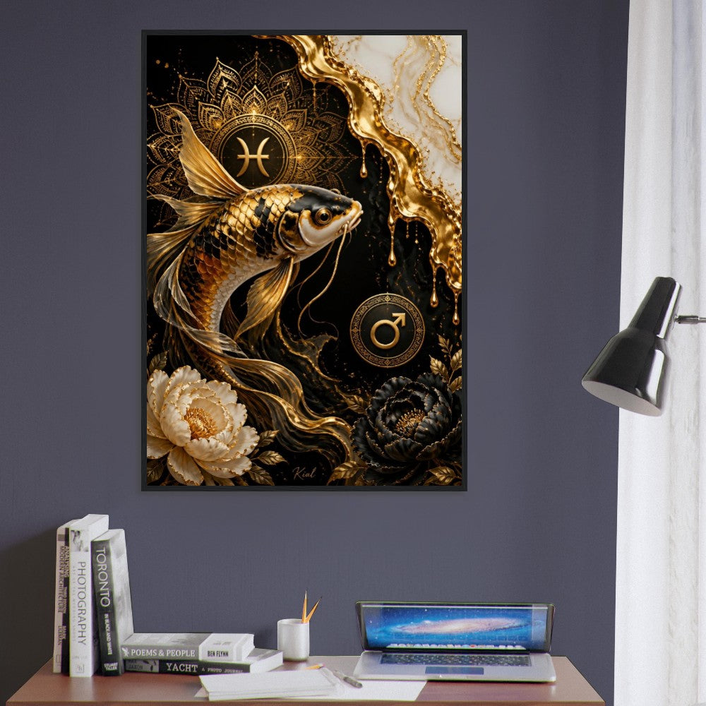 Pisces Zodiac Koi Poster, Gold Wall Art, Astrology Canvas, Koi Portrait, Zodiac Gift for Him, Danish Art Studio