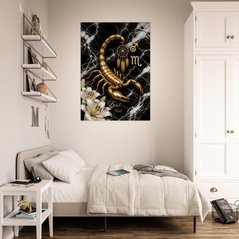 Scorpio Zodiac Scorpion Poster, Gold Wall Art, Zodiac Gift for Him, Danish Art Studio