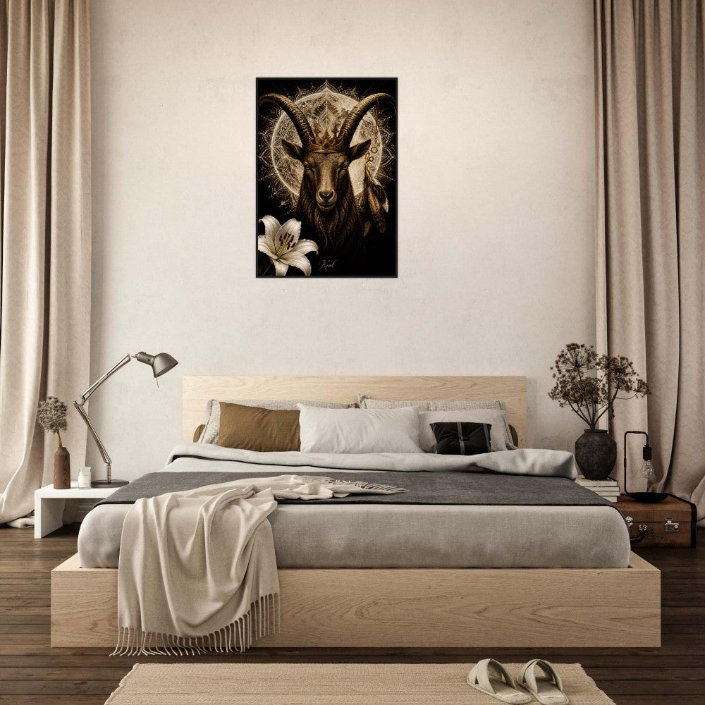 Capricorn Zodiac Goat Poster, Gold Wall Art, Astrology Canvas, Goat Portrait, Zodiac Gift for Him, Danish Art Studio