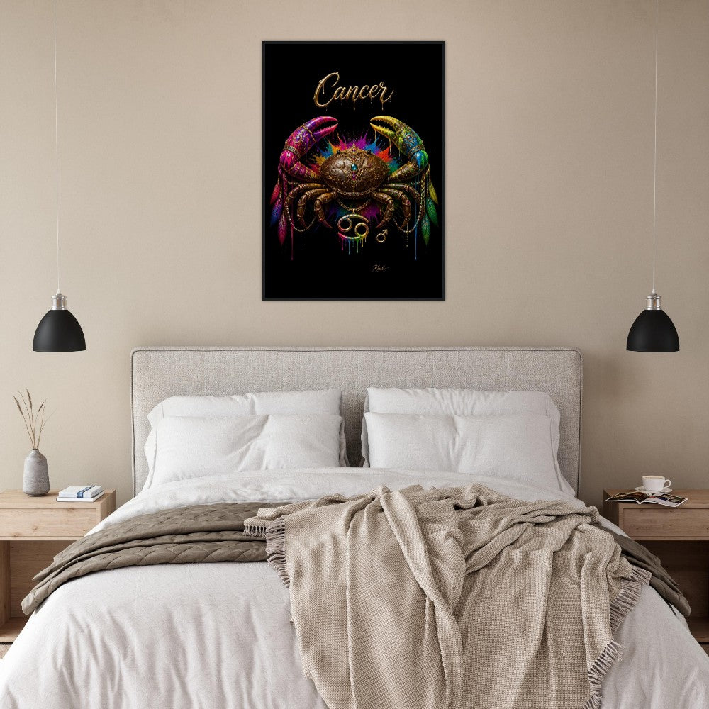 Krebs Neon Sternzeichen Krabben Poster, Bunte Wandkunst, Künstlerische Astrologie Leinwand, Sternzeichen Geschenk für Ihn, Danish Art Studio