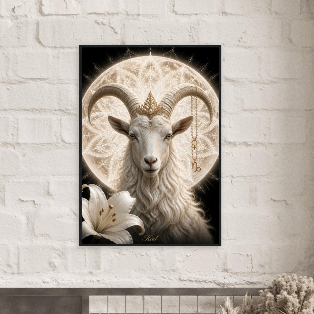 Capricorn Zodiac Goat Poster, Gold Wall Art, Astrology Canvas, Goat Portrait, Zodiac Gift for Her, Danish Art Studio