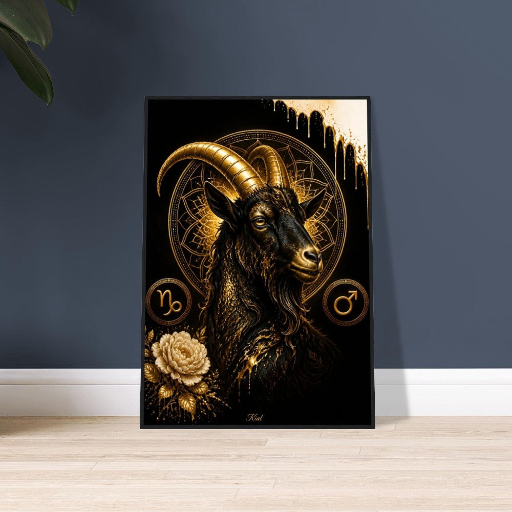 Capricorn Zodiac Goat Poster, Gold Wall Art, Astrology Canvas, Goat Portrait, Zodiac Gift for Him, Danish Art Studio