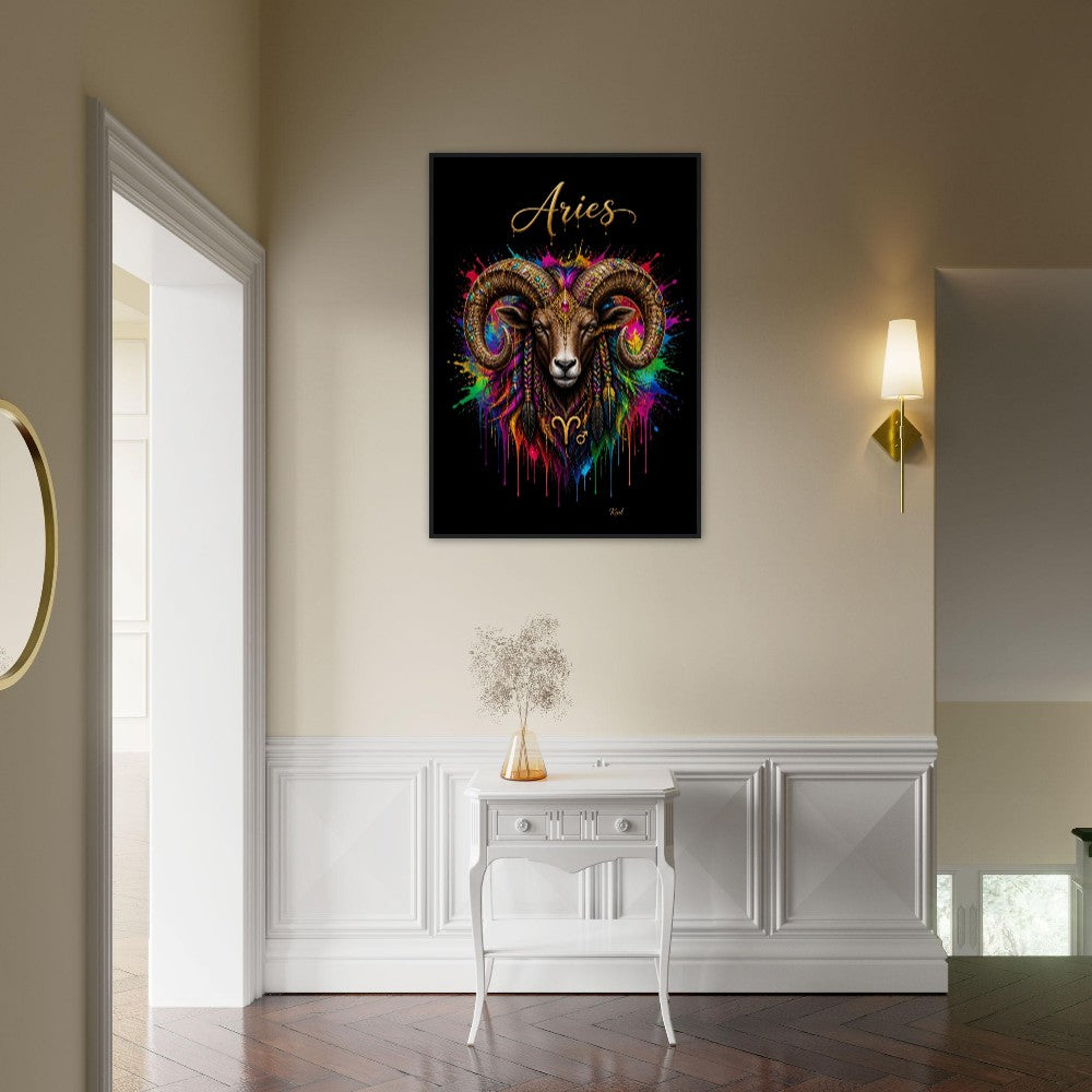 Vædderen Neon Stjernetegn Vædder Plakat, Farverig Vægkunst, Kunstnerisk Astrologi Lærred, Stjernetegnsgave til Ham, Dansk Kunststudie