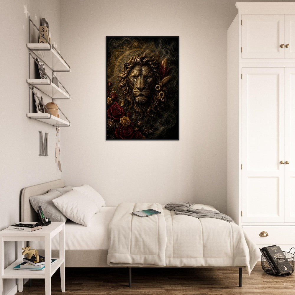 Leo Zodiac Lion Poster, Gold Wall Art, Astrology Canvas, Lion Portrait, Zodiac Gift for Him, Danish Art Studio