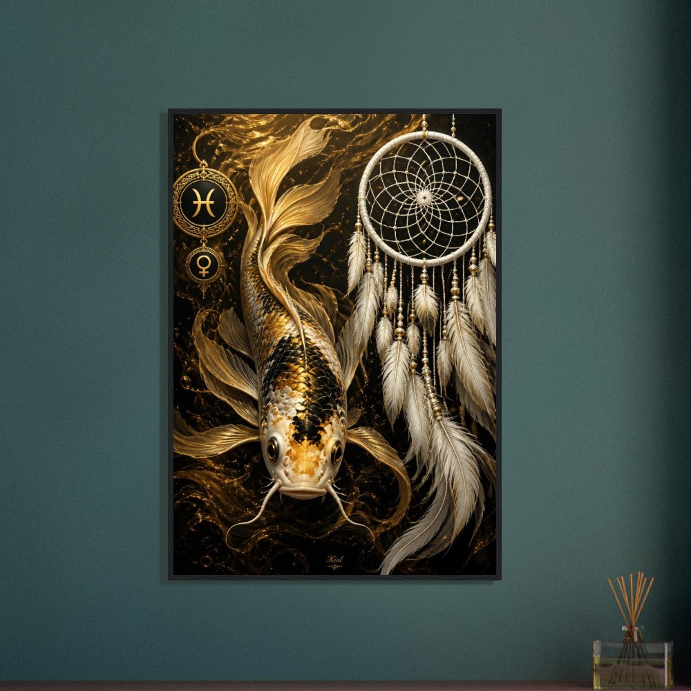 Pisces Zodiac Koi Poster, Gold Wall Art, Astrology Canvas, Koi Portrait, Zodiac Gift for Her, Danish Art Studio
