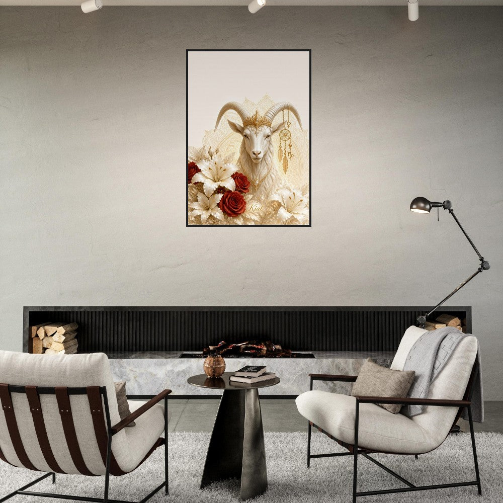 Capricorn Zodiac Goat Poster, Gold Wall Art, Astrology Canvas, Goat Portrait, Zodiac Gift for Her, Danish Art Studio