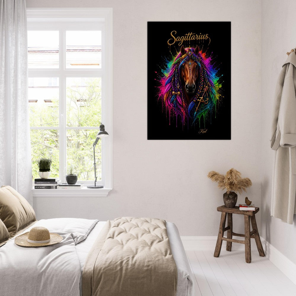 Sagittarius Neon Zodiac Horse Poster, Colorful Wall Art, Zodiac Gift for Him, Danish Art Studio