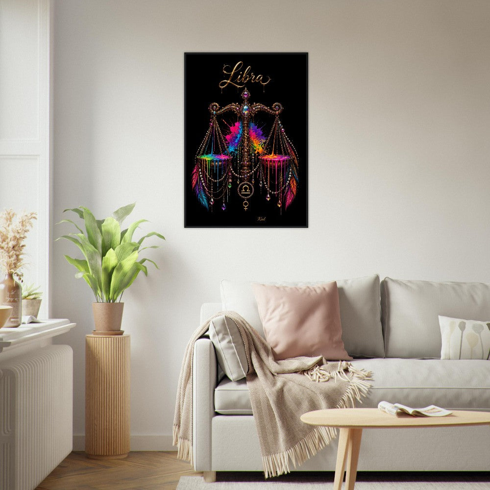 Libra Neon Zodiac Scales Poster, Colorful Wall Art, Artistic Astrology Canvas, Zodiac Gift for Her, Danish Art Studio