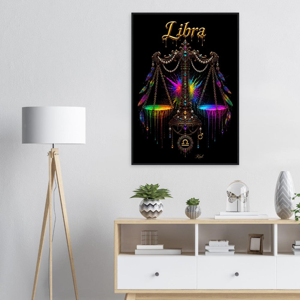 Libra Neon Zodiac Scales Poster, Colorful Wall Art, Artistic Astrology Canvas, Zodiac Gift for Him, Danish Art Studio