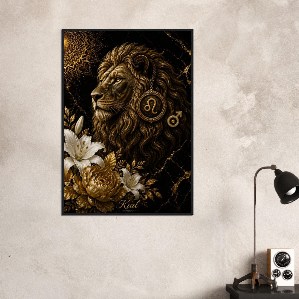 Leo Zodiac Lion Poster, Gold Wall Art, Astrology Canvas, Lion Portrait, Zodiac Gift for Him, Danish Art Studio
