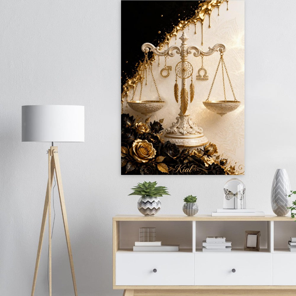 Libra Zodiac Scales Poster, Gold Wall Art, Astrology Canvas, Scales Portrait, Zodiac Gift for Him, Danish Art Studio
