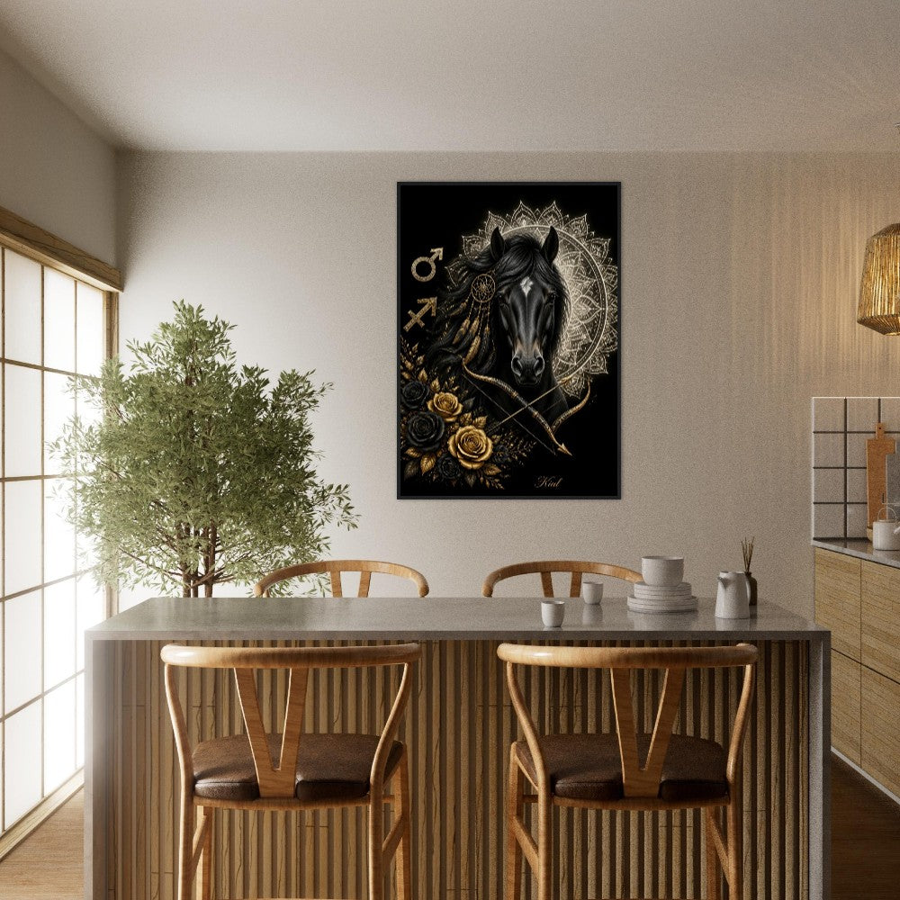 Sagittarius Zodiac Horse Poster, Gold Wall Art, Zodiac Gift for Him, Danish Art Studio