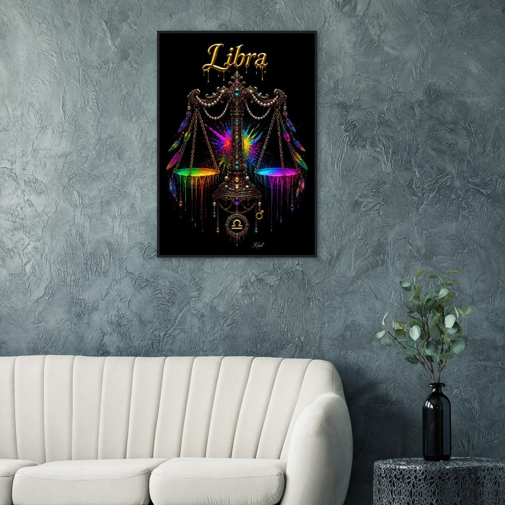 Libra Neon Zodiac Scales Poster, Colorful Wall Art, Artistic Astrology Canvas, Zodiac Gift for Him, Danish Art Studio