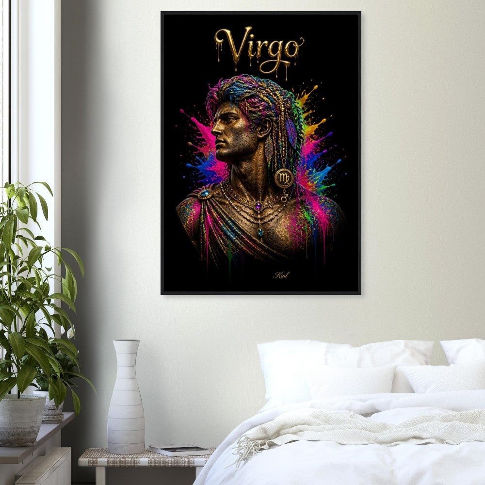 Virgo Neon Zodiac Maiden Poster, Colorful Wall Art, Artistic Astrology Canvas, Zodiac Gift for Him, Danish Art Studio