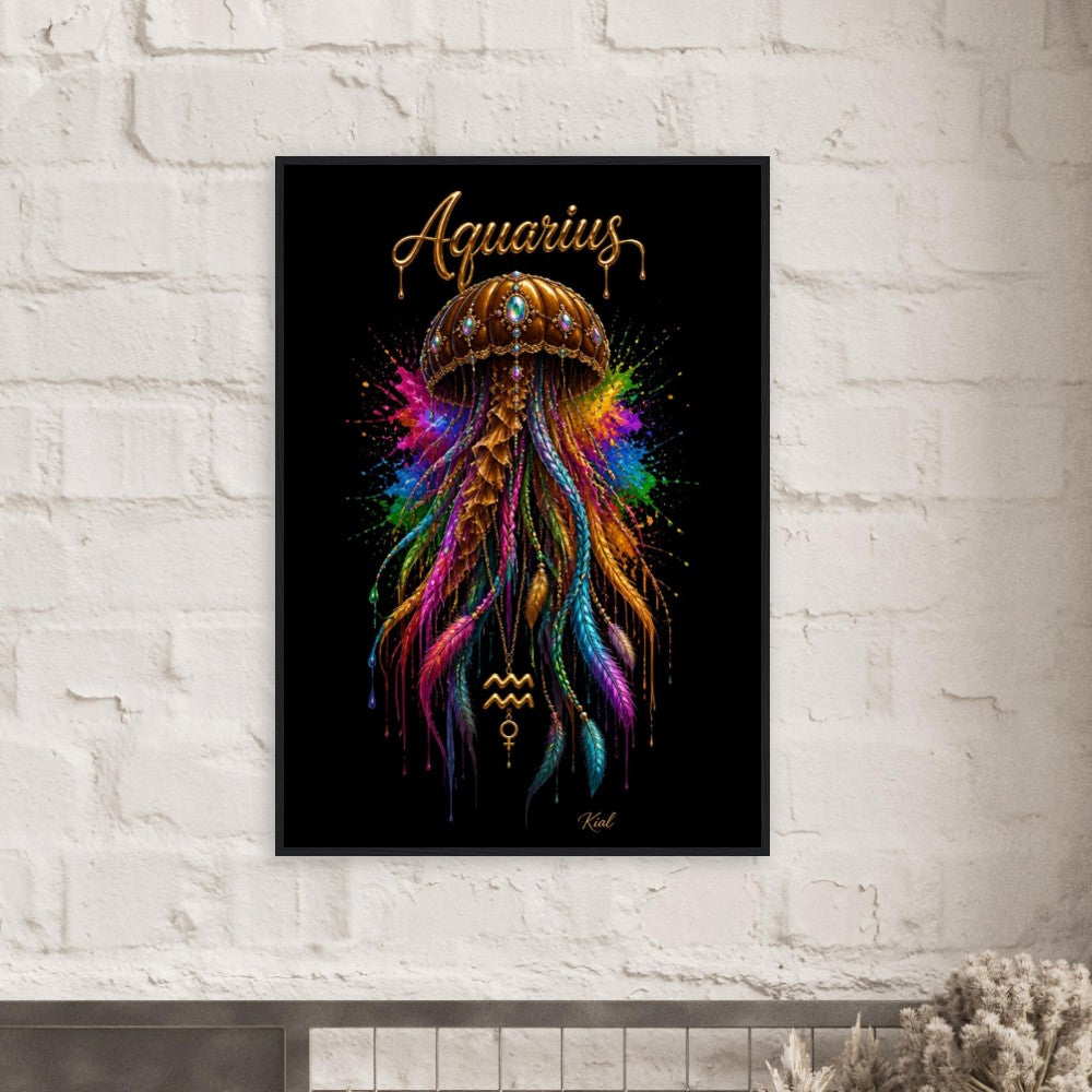 Wassermann Neon Sternzeichen Quallen Poster, Bunte Wandkunst, Sternzeichen Geschenk für Sie, Dänisches Kunststudio