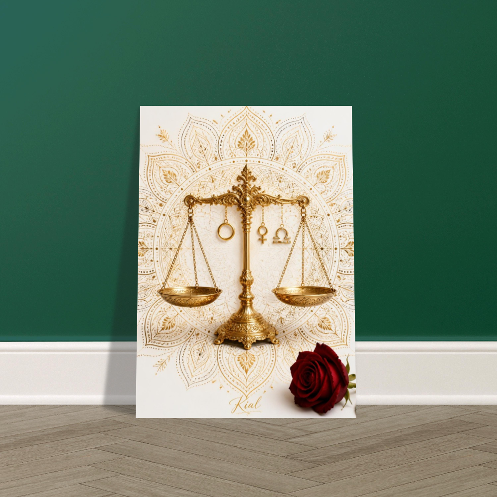 Libra Zodiac Scales Poster, Gold Wall Art, Astrology Canvas, Scales Portrait, Zodiac Gift for Her, Danish Art Studio