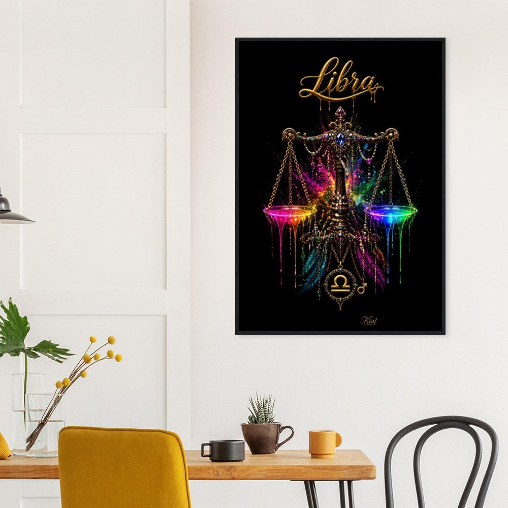 Libra Neon Zodiac Scales Poster, Colorful Wall Art, Artistic Astrology Canvas, Zodiac Gift for Him, Danish Art Studio