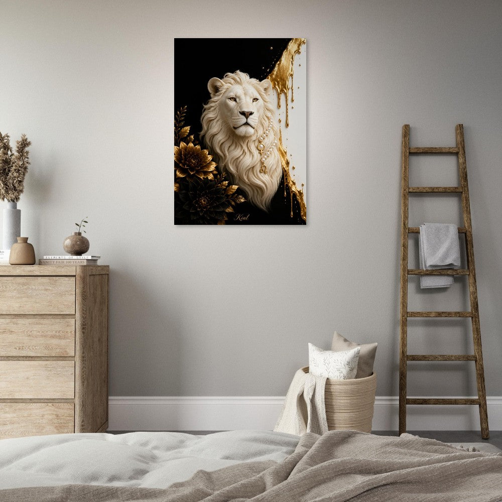 Leo Zodiac Lion Poster, Gold Wall Art, Astrology Canvas, Lion Portrait, Zodiac Gift for Her, Danish Art Studio