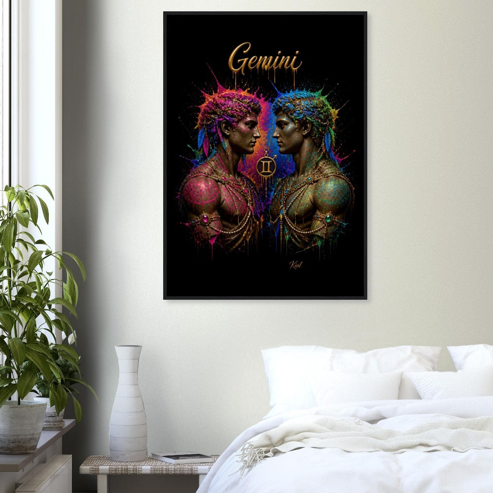 Gemini Neon Zodiac Twins Poster, Colorful Wall Art, Artistic Astrology Canvas, Zodiac Gift for Him, Danish Art Studio