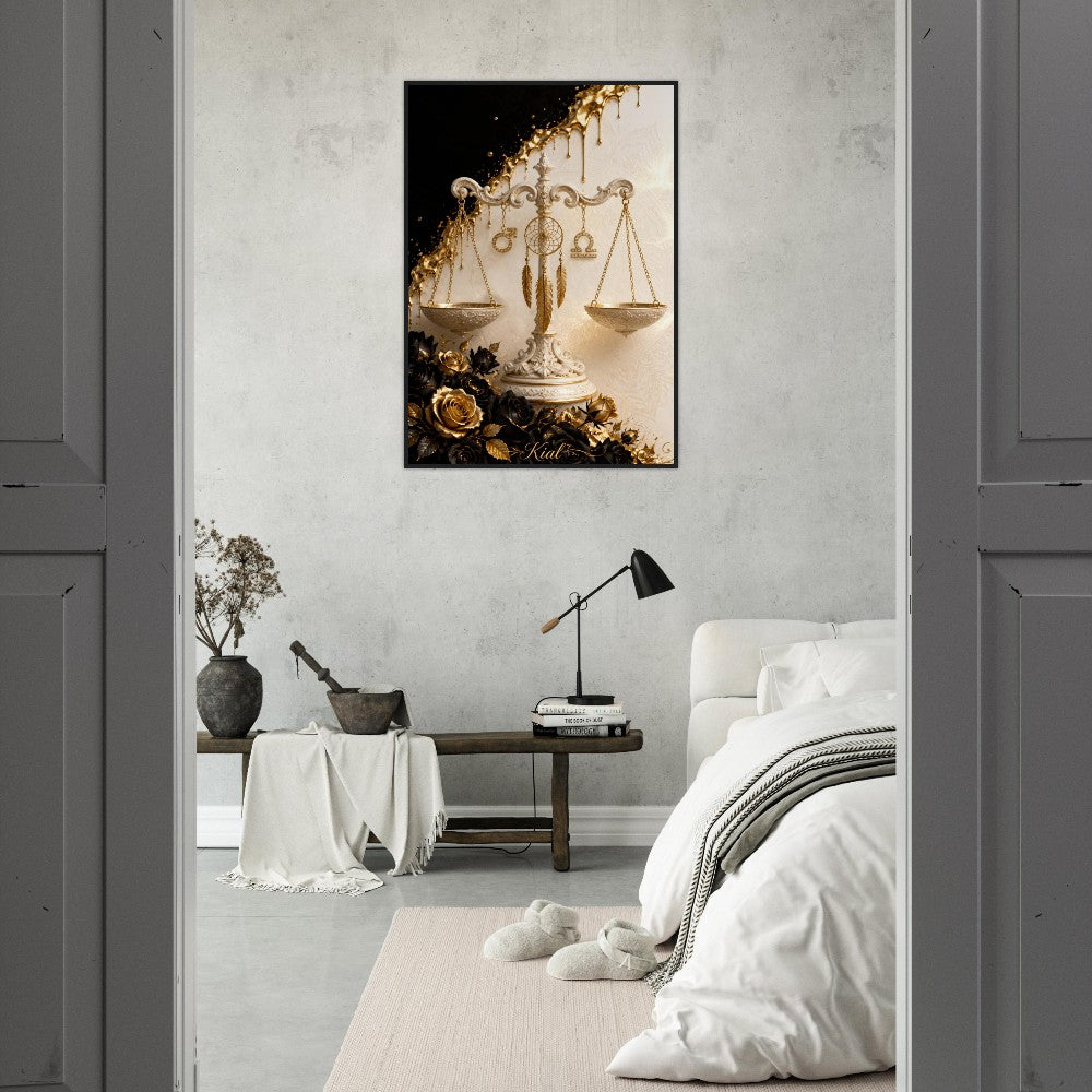 Libra Zodiac Scales Poster, Gold Wall Art, Astrology Canvas, Scales Portrait, Zodiac Gift for Him, Danish Art Studio