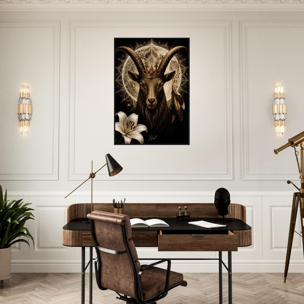 Capricorn Zodiac Goat Poster, Gold Wall Art, Astrology Canvas, Goat Portrait, Zodiac Gift for Him, Danish Art Studio