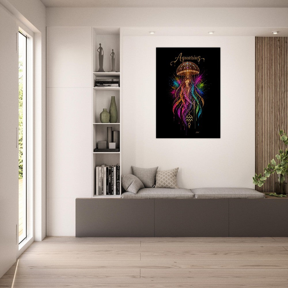 Aquarius Neon Stjernetegn Medusa Plakat, Farverig Vægkunst, Stjernetegnsgave til Ham, Danish Art Studio