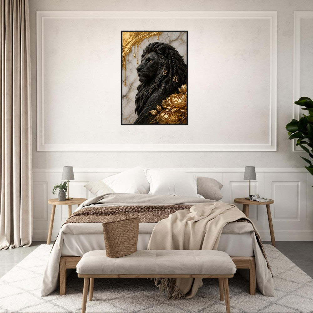 Leo Zodiac Lion Poster, Gold Wall Art, Astrology Canvas, Lion Portrait, Zodiac Gift for Him, Danish Art Studio