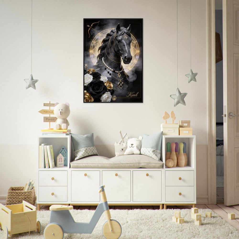 Sagittarius Zodiac Horse Poster, Gold Wall Art, Zodiac Gift for Her, Danish Art Studio