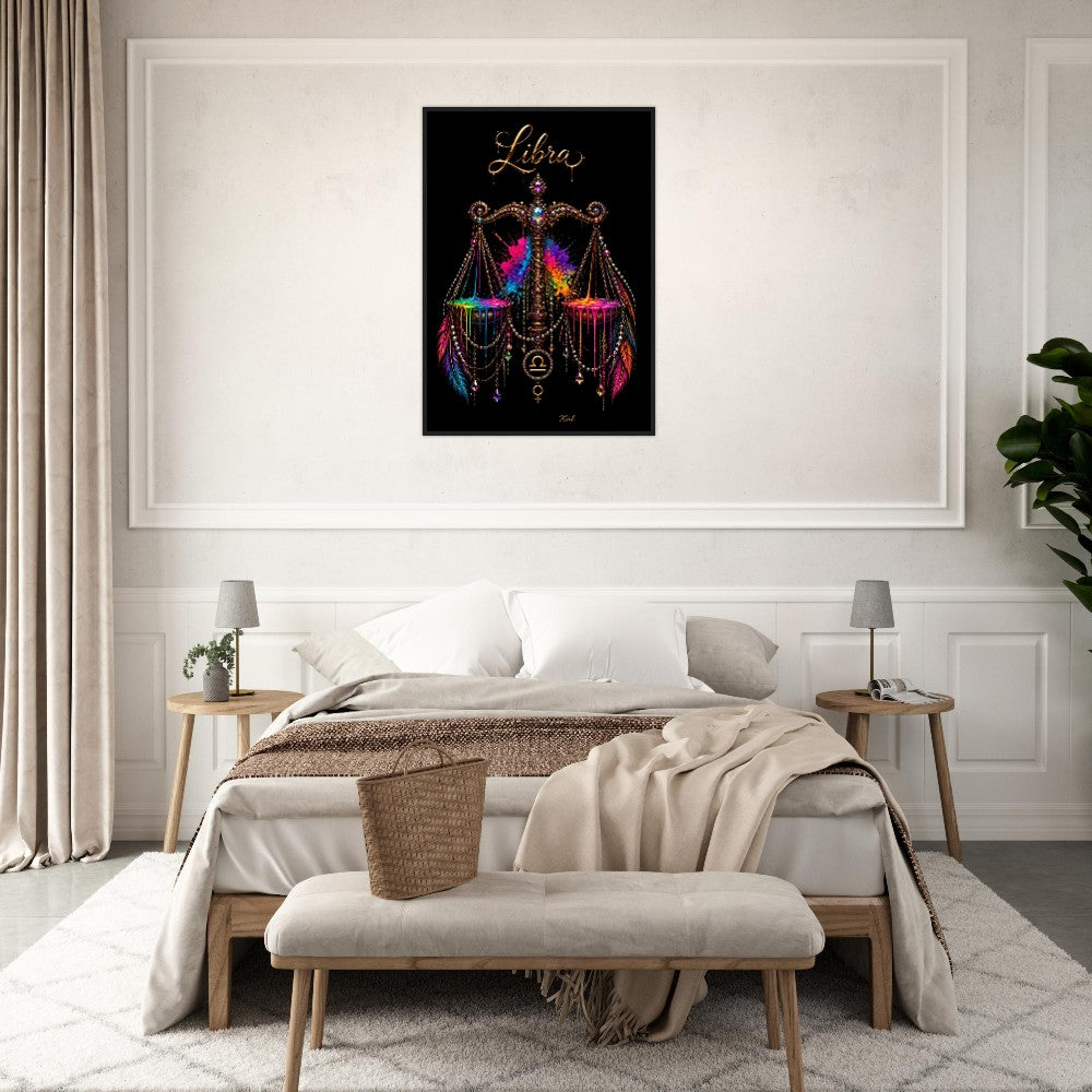 Libra Neon Zodiac Scales Poster, Colorful Wall Art, Artistic Astrology Canvas, Zodiac Gift for Her, Danish Art Studio