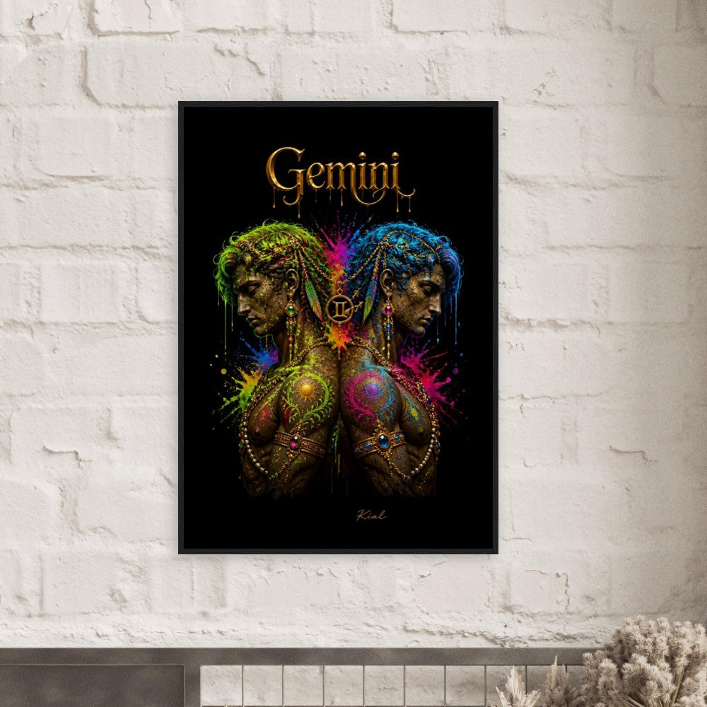 Gemini Neon Zodiac Twins Poster, Colorful Wall Art, Artistic Astrology Canvas, Zodiac Gift for Him, Danish Art Studio