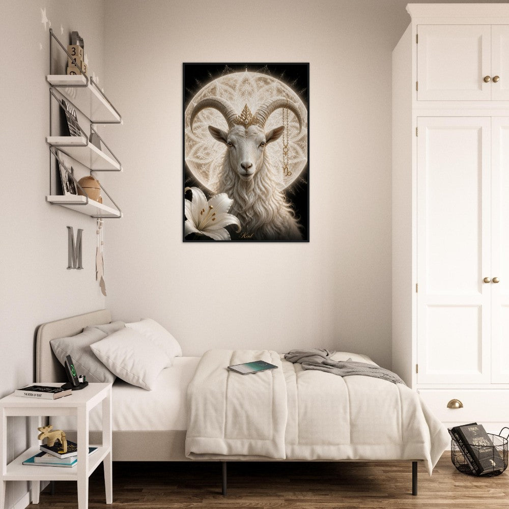 Capricorn Zodiac Goat Poster, Gold Wall Art, Astrology Canvas, Goat Portrait, Zodiac Gift for Her, Danish Art Studio
