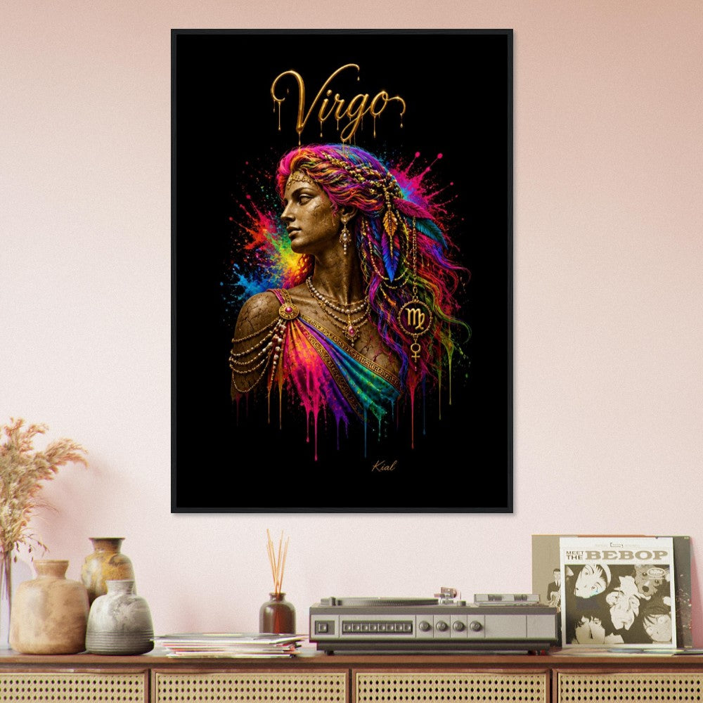 Virgo Neon Zodiac Maiden Poster, Colorful Wall Art, Artistic Astrology Canvas, Zodiac Gift for Her, Danish Art Studio