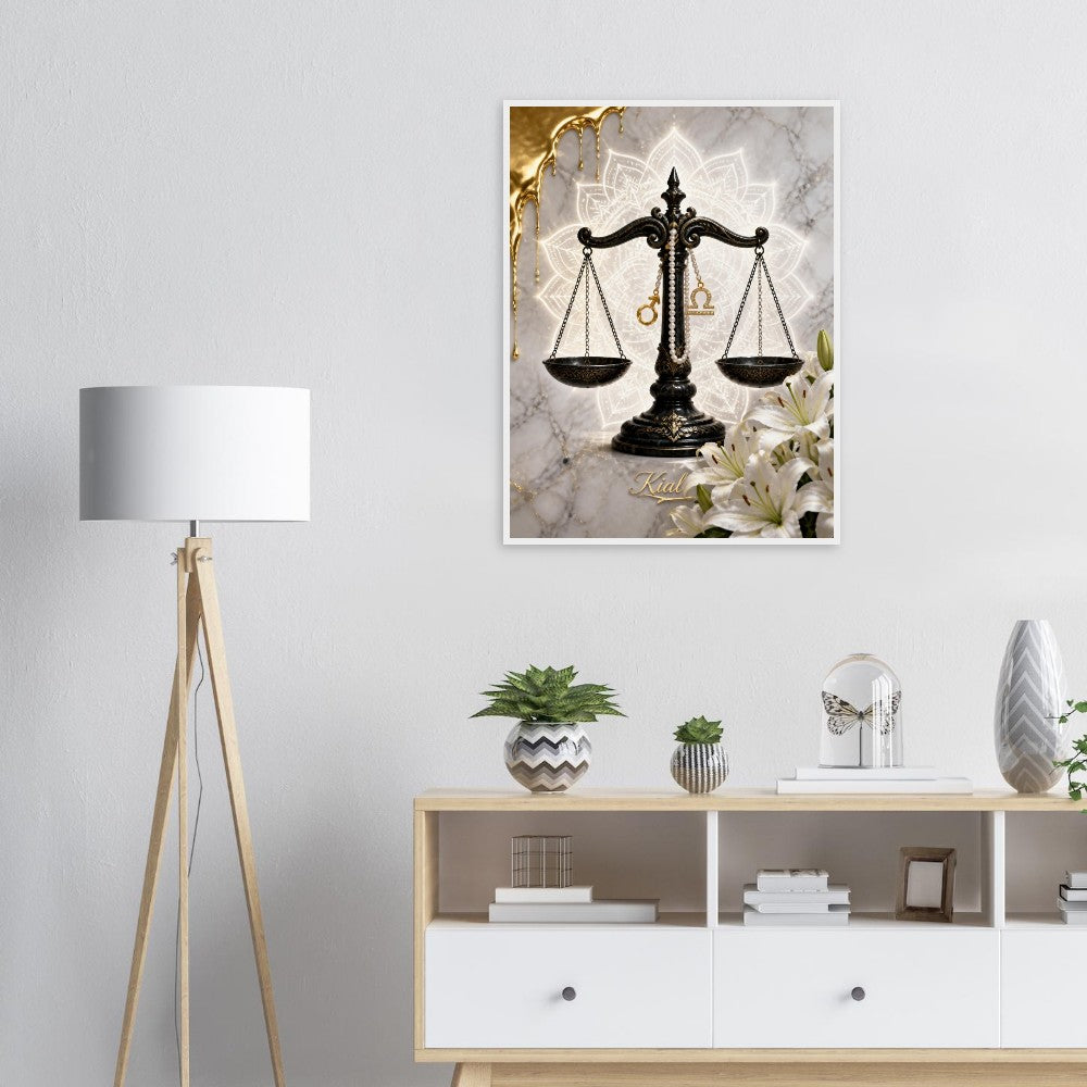 Libra Zodiac Scales Poster, Gold Wall Art, Astrology Canvas, Scales Portrait, Zodiac Gift for Him, Danish Art Studio